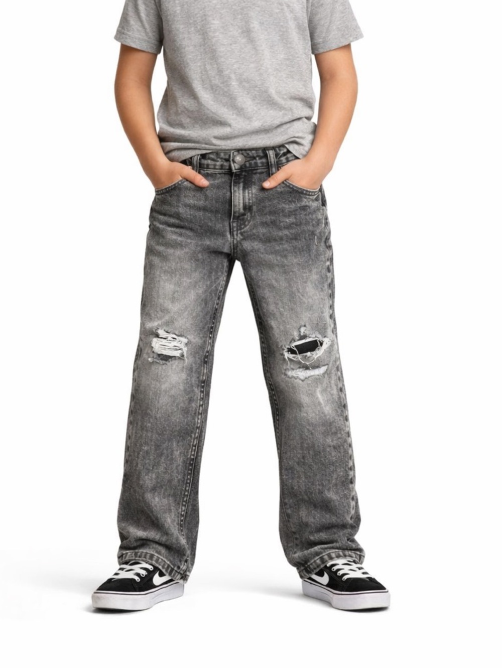 Black Distressed Straight Jeans Boys Size 16 husky